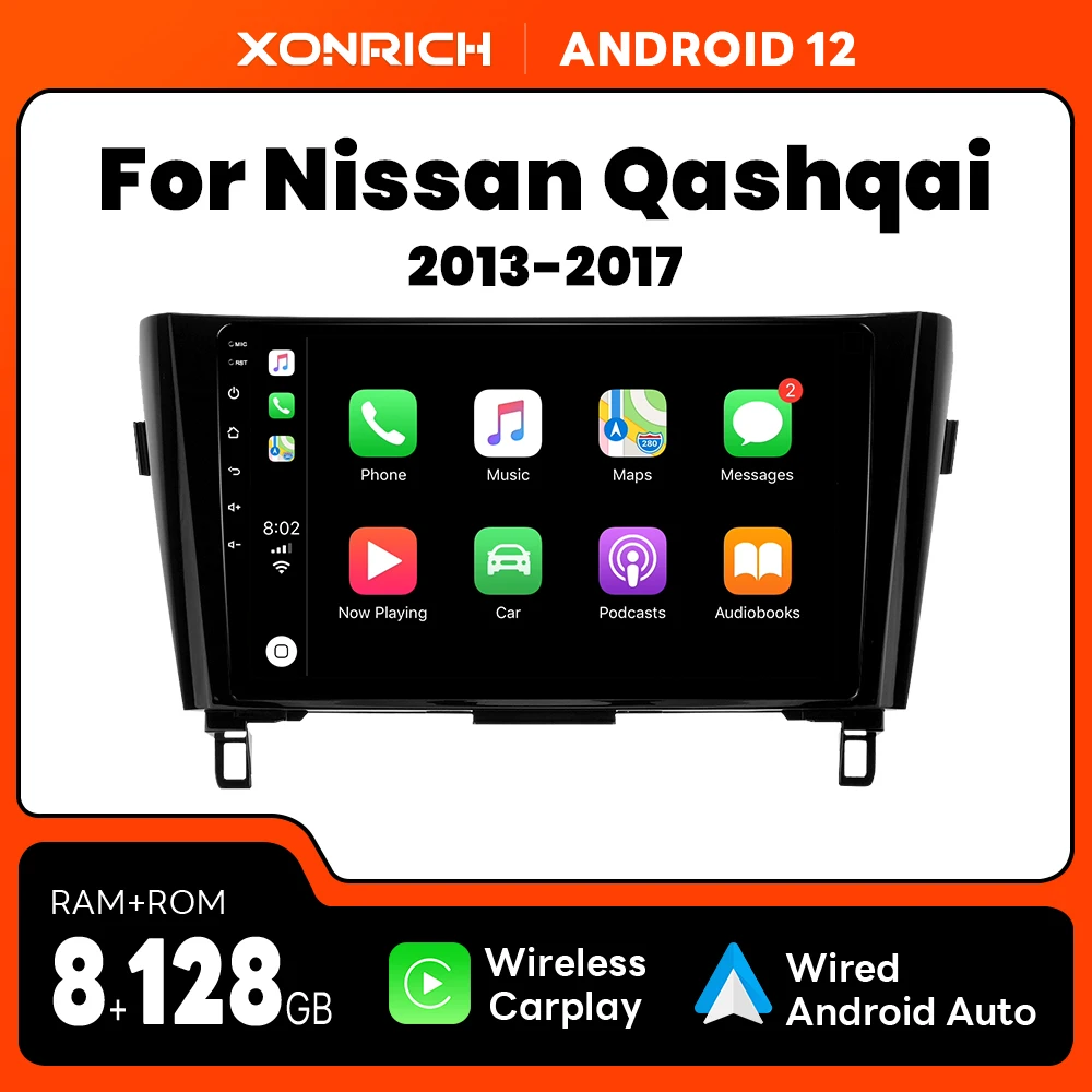 8GB 128GB безжичен CarPlay Android 12 кола радио мултимедия за Nissan Qashqai J11 X-Trail 3 T32 2013-2017 AI глас GPS Wifi RDS