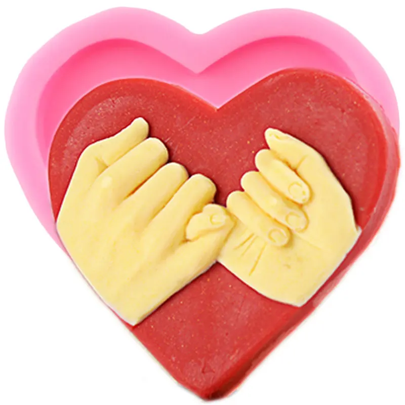Ръце с форма на сърце Силиконов молд Сватба любов Капкейк Топер Фондан Инструменти за декориране на торти Шоколадова гъмпейст Калъпи Форми за смола