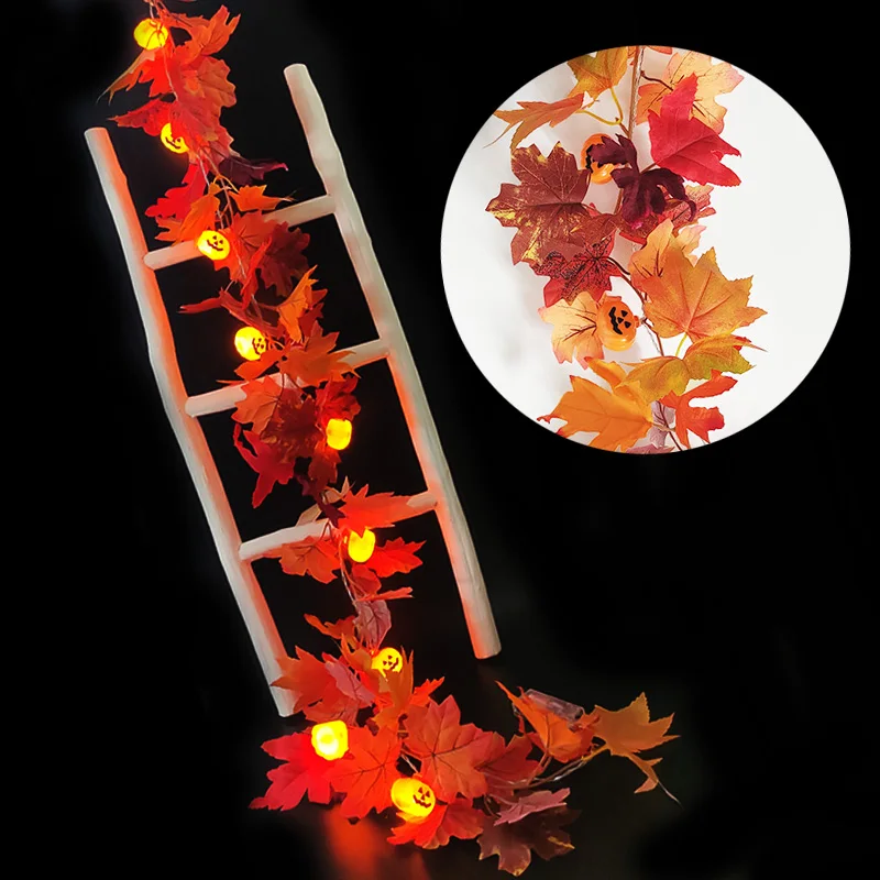 Есенни кленови листа изкуствен ратан, LED светеща лоза, растителна гирлянда, Хелоуин стена висящи, сватбено парти