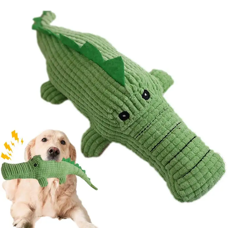 Кучешки скърцащи играчки Плюшени хапливи играчки за кученца Износоустойчива и устойчива на ухапване алигаторна играчка облекчава дискомфорта при никнене на зъби