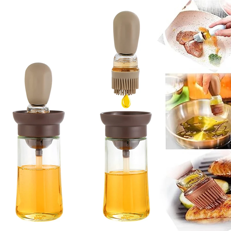 Portable кухненско масло бутилка силиконови четка контрол количествен с барбекю спрей бутилка за барбекю готвене Baking масло дозатор