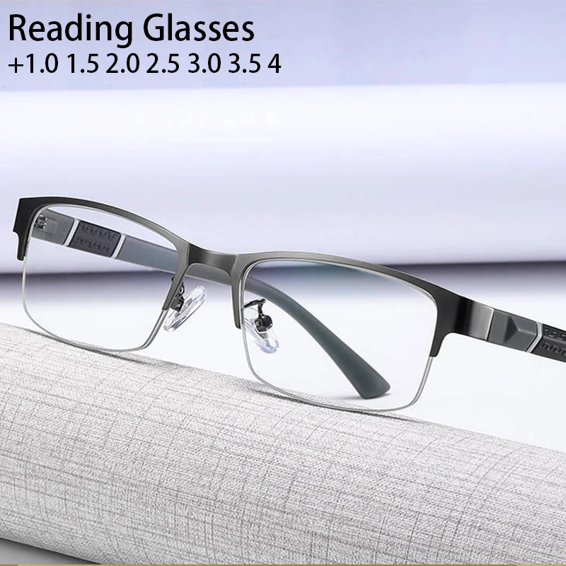 Очила за четене Мъже Жени Висококачествени диоптърни очила с половин рамка Бизнес Мъжки пресбиопични очила +1.0 1.5 2.0 2.5 3.0 3.5 4