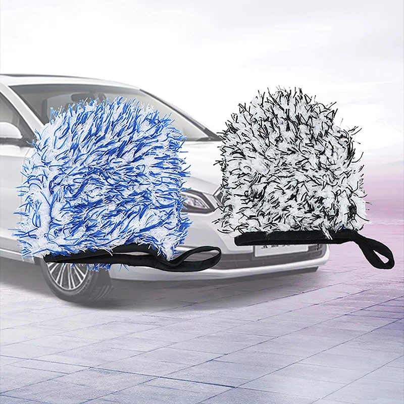 1Pc Шаг-купчина микрофибърна ръкавица за автомивка Двустранен джоб за пръсти Ръкавица за измиване на автомобилни колела за почистване на автомобили Автоматично детайлизиране