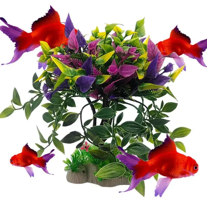 Лилаво цвете Изкуствено фалшиво пластмасово растение Изкуствен аквариум Аксесоари за резервоари за риба Декорация Орнамент Подводно растение