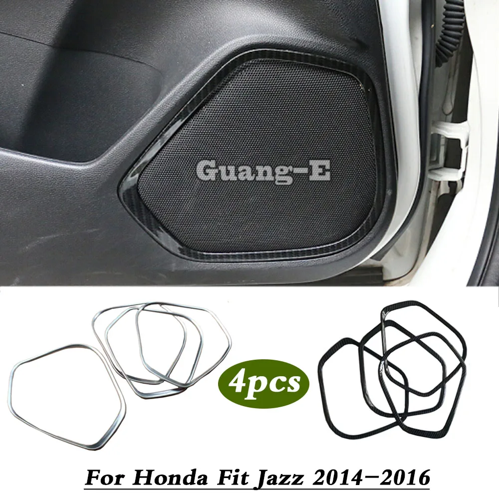 За Honda FIT JAZZ 2014 2015 2016 Кола врата панел стик ABS хром вътре аудио говори звук капак пръстен кръг лампа подстригване 4бр