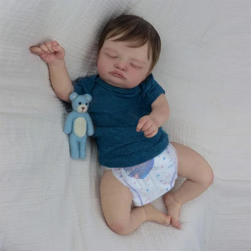 49см Ръчно изработени преродени кукли Rosalie сладък прероден спящ бебе кукла момиче с ръчно вкоренени кестенява коса деца подарък