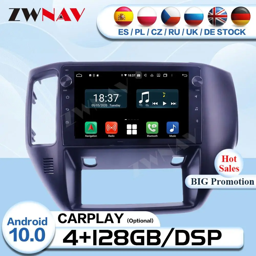4+128GB Carplay 2 Din Android 10.0 За Nissan Patrol Y61 Автомобилен радиоприемник Аудио стерео GPS видео плейър Навигационно устройство за глава
