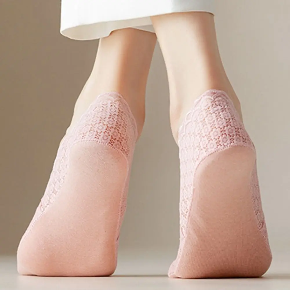 Силиконов неплъзгащ се моден антиабразивен крак No Show Ултра-тънки жени мрежести чорапи цвете невидими чорапи дантела лодка чорапи