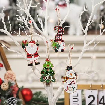 4Pcs/Set Весела Коледа Дървена Боядисана Висулка Коледно дърво Висящи орнаменти Новогодишни декорации
