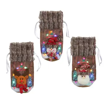 Коледни чанти за вино Бутилка вино Cover Весела коледна украса Коледна кукла вино покритие с LED светлина Празнична декоративна